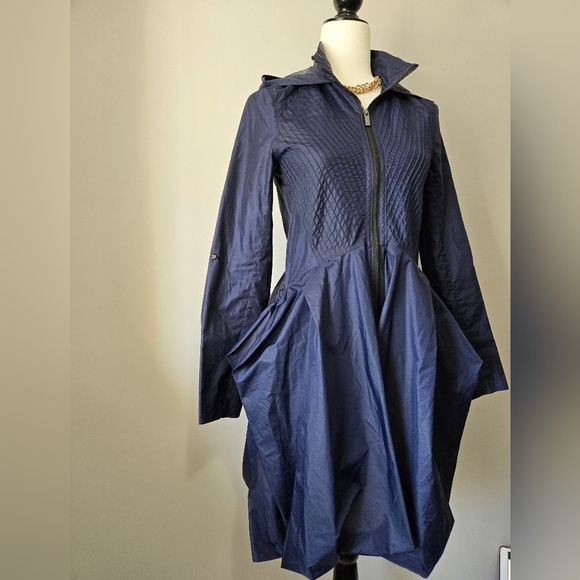 ZAC POSEN Designer Navy Blue Fit And Flare Lightweight Jacket With Hood. XS - Picture 3 of 14